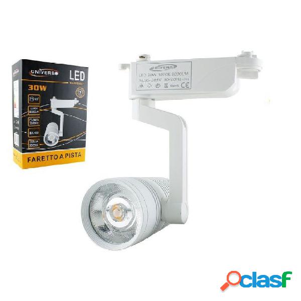 FARETTO LED BINARIO BIANCO LAMPADA PISTA 30W LUCE CALDA