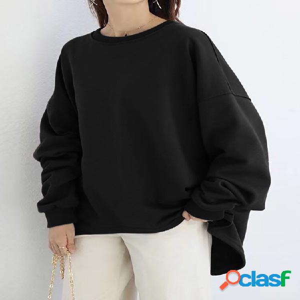 Felpa da donna con pullover casual alto e basso con forcella
