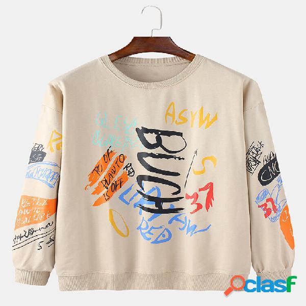 Felpe da uomo in cotone con stampa graffiti casual con