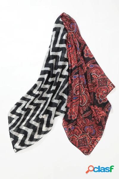 Foulard quadrato di seta con stampa a effetto patchwork,