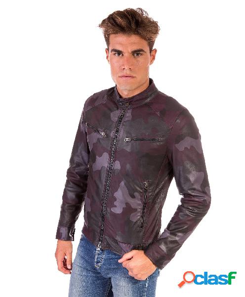 Giacca In Pelle Militare Bordeaux Effetto Liscio