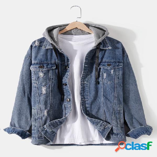 Giacca da uomo in denim con cappuccio alla moda per esterni