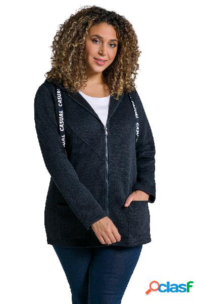 Giacca di maglia mélange e pile con cappuccio, Donna, Blu,