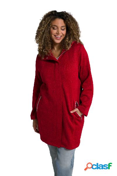Giacca in maglia e pile dal taglio lungo con cappuccio e