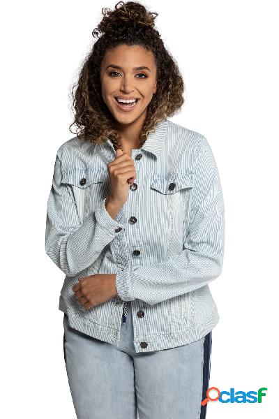 Giacca, righe, effetto jeans, colletto da camicia, Donna,