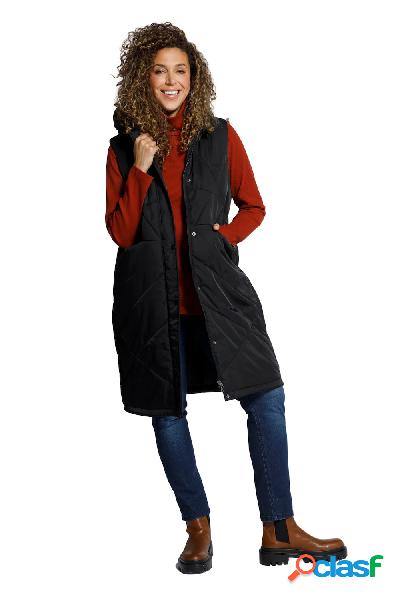 Gilet trapuntato e lungo con cappuccio e spacchetti laterali
