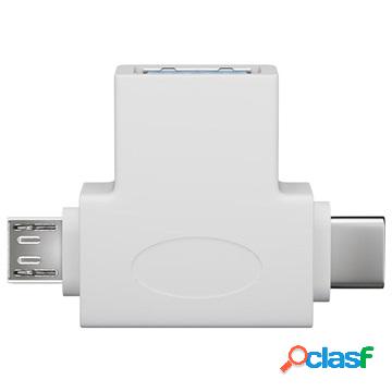 Goobay USB 3.0 to MicroUSB and USB-C T-Adapter - White