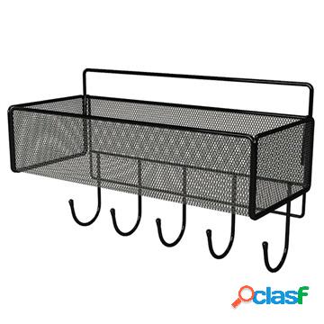 Heavy-Duty Wall Mounting Mesh Basket Rack - Black