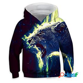 Kids Boys Hoodie Long Sleeve 3D Print Pocket Leopard Animal