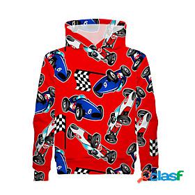 Kids Boys Hoodie Long Sleeve Red 3D Print Cartoon Car Daily