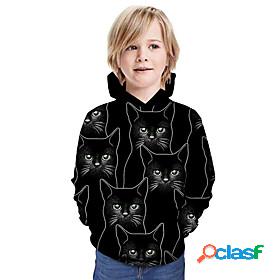 Kids Boys Hoodie Sweatshirt Long Sleeve Black 3D Print Cat