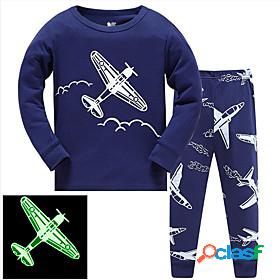 Kids Boys Sleepwear Long Sleeve 2 Pieces Dusty Blue Print