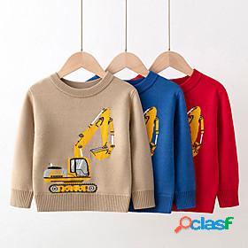 Kids Boys Sweater Long Sleeve Blue Khaki Red Cartoon School