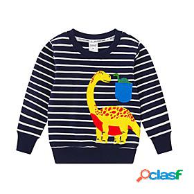 Kids Boys Sweatshirt Long Sleeve Dusty Blue Cartoon Stripe