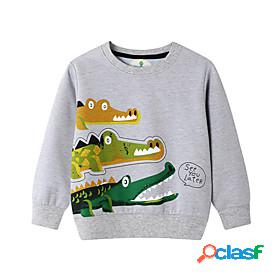 Kids Boys Sweatshirt Long Sleeve Gray Cartoon Crocodile