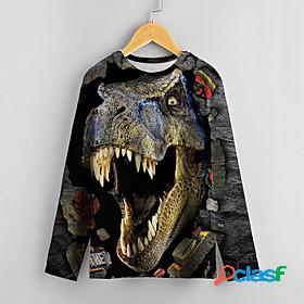 Kids Boys T shirt Long Sleeve Dark Gray 3D Print Dinosaur