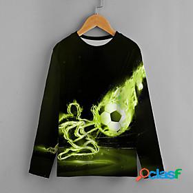 Kids Boys T shirt Long Sleeve Football 3D Print Black