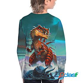 Kids Boys T shirt Long Sleeve Red 3D Print Dinosaur Animal