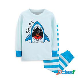 Kids Boys T-shirt Pants Long Sleeve 2 Pieces Blue Print