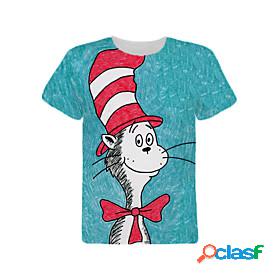 Kids Boys T shirt Short Sleeve 3D Print Cat Animal Blue