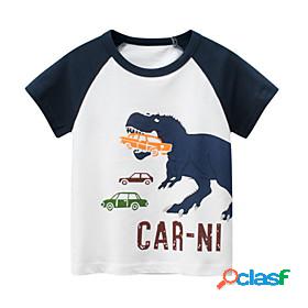 Kids Boys T shirt Short Sleeve Car Dinosaur Letter White
