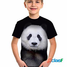 Kids Boys T shirt Short Sleeve Panda Animal Print Black