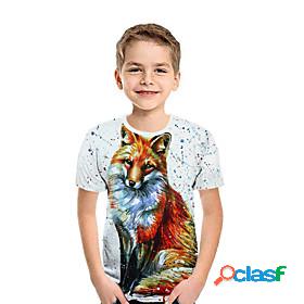 Kids Boys T shirt Tee Short Sleeve Beige 3D Print Fox Animal