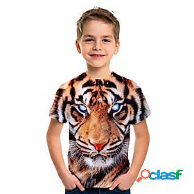 Kids Boys T shirt Tee Short Sleeve Tiger Animal Yellow