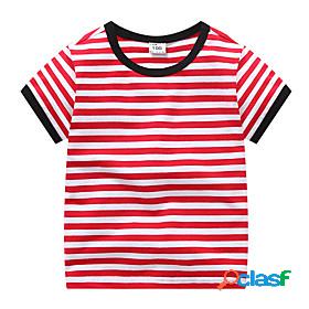 Kids Boys Tee Short Sleeve Colorful blue Green Red Stripes