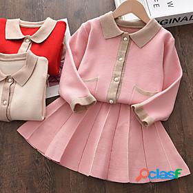 Kids Girls Clothing Set Long Sleeve 2 Pieces Pink Red Beige