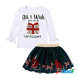 Kids Girls Clothing Set Long Sleeve 2 Pieces White Print