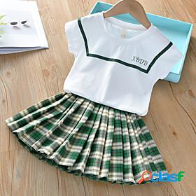 Kids Girls Clothing Set Short Sleeve 2 Pieces Green Pink