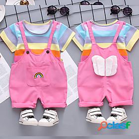 Kids Girls Clothing Set Short Sleeve 2 Pieces Pink Beige