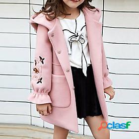 Kids Girls Coat Pink Red Embroidered Cartoon Active Fall