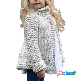 Kids Girls Sweater Cardigan Long Sleeve Solid Color Beige