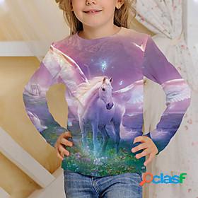 Kids Girls T shirt Long Sleeve Unicorn Horse 3D Print