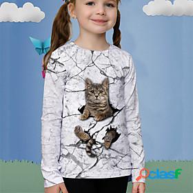 Kids Girls T shirt Long Sleeve White 3D Print Cat Animal