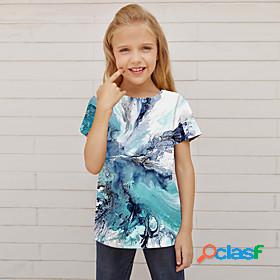 Kids Girls T shirt Short Sleeve 3D Print Color Block Blue