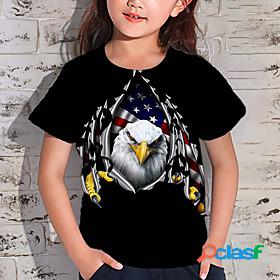 Kids Girls T shirt Short Sleeve 3D Print Flag Animal Blue