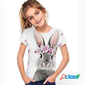 Kids Girls T shirt Short Sleeve 3D Print Floral Rabbit Bunny