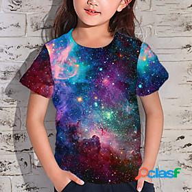 Kids Girls T shirt Short Sleeve 3D Print Galaxy Blue