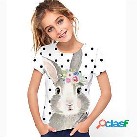 Kids Girls T shirt Short Sleeve 3D Print Polka Dot Rabbit