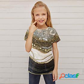 Kids Girls T shirt Short Sleeve 3D Print Solid Color Beige