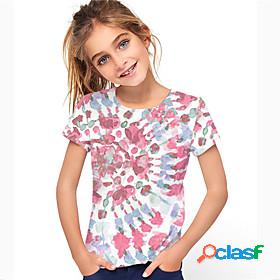 Kids Girls T shirt Short Sleeve 3D Print Tie Dye Pink Yellow