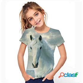 Kids Girls T shirt Tee Short Sleeve Horse 3D Print Graphic