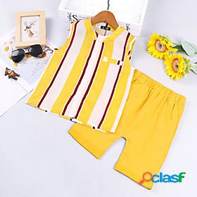 Kids Girls Tank Shorts Sleeveless 2 Pieces Black Yellow