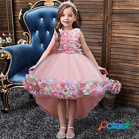 Kids Little Dress Girls Floral Mesh Bow Blue Purple Pink