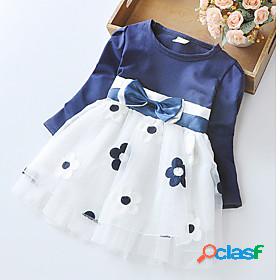 Kids Little Dress Girls Floral Mesh Print Pink Dusty Blue