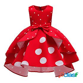 Kids Little Dress Girls Polka Dot Party Skater Dress Bow