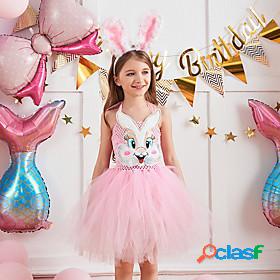 Kids Little Girls Dress Cartoon Rabbit Animal Daily Pegeant